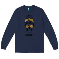 Navy Yellow Glitter, Leopard Pattern Mom Skull Long Sleeve Tee - Bettercallsaul