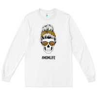 White Yellow Glitter, Leopard Pattern Mom Skull Long Sleeve Tee - Bettercallsaul