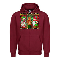 Burgundy christmas snowman polar bear reindeer Zipper Hoodie - CowGirlArtShop