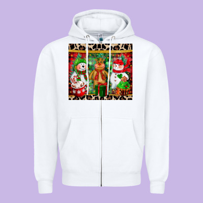 Christmas Snowman Polar Bear Reindeer Zipper Hoodie Designed By Cowgirlartshop