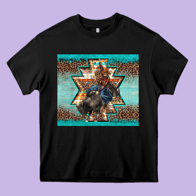 Western Rodeo Bullfighter Aztec Leopard Turquoise Heavy Core Tee Designed By Barkaloodesign
