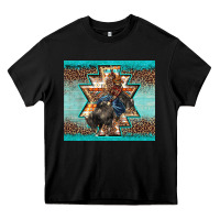 Black western rodeo bullfighter Aztec leopard turquoise Heavy Core Tee - BarkalooDesign