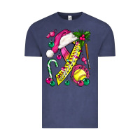 Vintage Denim Pink Christmas Breast Cancer Ribbon Softball Vintage Tee - BundleAndBundleShop