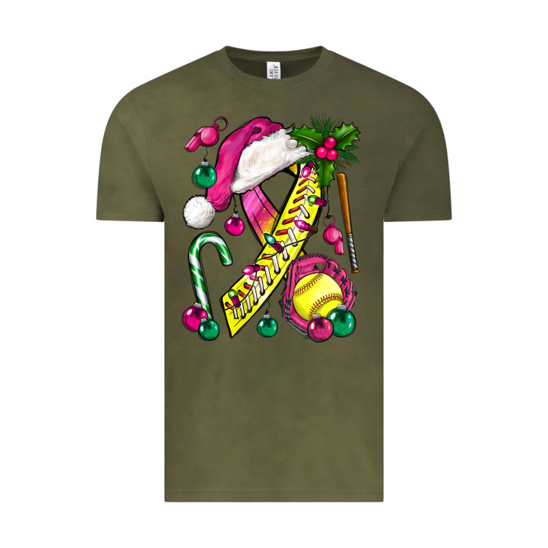 Pink Christmas Breast Cancer Ribbon Softball Vintage Tee by BundleAndBundleShop | Teevron