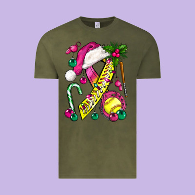 Pink Christmas Breast Cancer Ribbon Softball Vintage Tee Designed By Bundleandbundleshop
