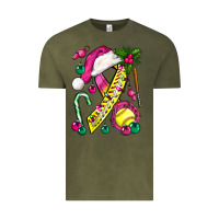 Vintage Olive Pink Christmas Breast Cancer Ribbon Softball Vintage Tee - BundleAndBundleShop