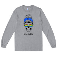 Heather Grey Blue Glitter Rainbow Mom Skull Long Sleeve Tee - Bettercallsaul