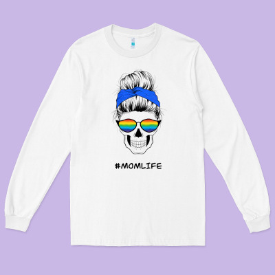 Blue Glitter Rainbow Mom Skull Long Sleeve Tee Designed By Bettercallsaul