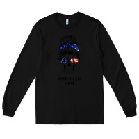 Black American Stars, American Flag Patterned Mom Skull Long Sleeve Tee - Bettercallsaul