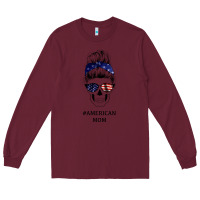 Burgundy American Stars, American Flag Patterned Mom Skull Long Sleeve Tee - Bettercallsaul