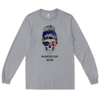 Heather Grey American Stars, American Flag Patterned Mom Skull Long Sleeve Tee - Bettercallsaul