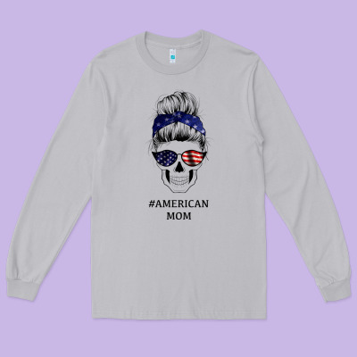 American Stars, American Flag Patterned Mom Skull Long Sleeve Tee Designed By Bettercallsaul