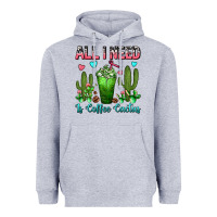 Heather Grey All I Need Is Coffee Cactus Frappe Heavyweight Hoodie - FaDigitalArtStudio