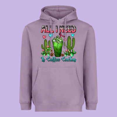 All I Need Is Coffee Cactus Frappe Heavyweight Hoodie Designed By Fadigitalartstudio
