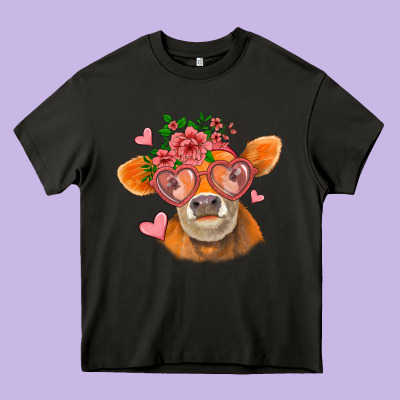 Valentines Day Orange Cow Heavy Core Tee Designed By Jasminsmagicworld