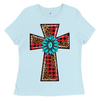 Baby Blue christmas cross Ladies Tee - BarkalooDesign
