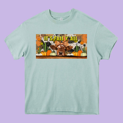 It's Fall Y'all Cow Heavy Core Tee Designed By Jasminsmagicworld
