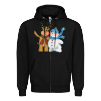 Black christmas reindeer snowman Zipper Hoodie - CowGirlArtShop