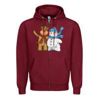 Burgundy christmas reindeer snowman Zipper Hoodie - CowGirlArtShop