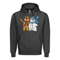 Charcoal Heather christmas reindeer snowman Zipper Hoodie - CowGirlArtShop