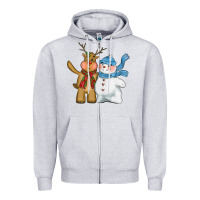 Heather Grey christmas reindeer snowman Zipper Hoodie - CowGirlArtShop