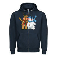 Navy christmas reindeer snowman Zipper Hoodie - CowGirlArtShop