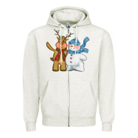 Oatmeal Heather christmas reindeer snowman Zipper Hoodie - CowGirlArtShop