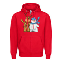 Red christmas reindeer snowman Zipper Hoodie - CowGirlArtShop