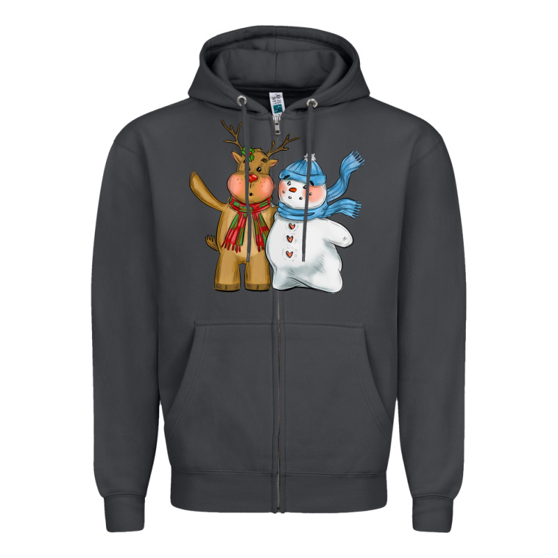 Christmas Reindeer Snowman Zipper Hoodie by CowGirlArtShop | Teevron