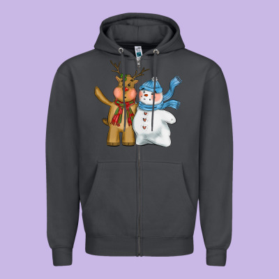 Christmas Reindeer Snowman Zipper Hoodie Designed By Cowgirlartshop
