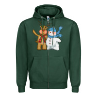 Sports Green christmas reindeer snowman Zipper Hoodie - CowGirlArtShop