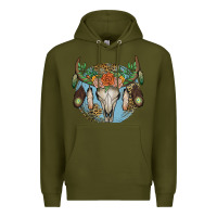Army Green floral feather bull skull Premium Hoodie - JahusDesignShop