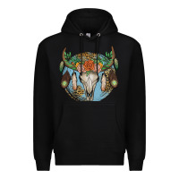 Black floral feather bull skull Premium Hoodie - JahusDesignShop