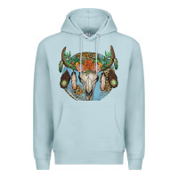 Blue Mist floral feather bull skull Premium Hoodie - JahusDesignShop