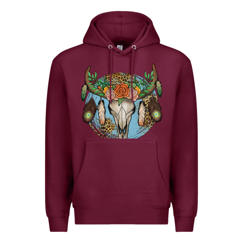 Floral Feather Bull Skull Premium Hoodie by JahusDesignShop | Teevron