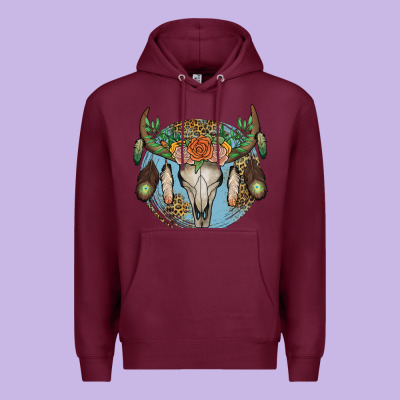 Floral Feather Bull Skull Premium Hoodie Designed By Jahusdesignshop