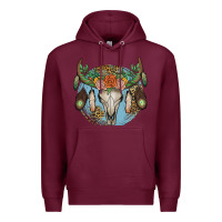 Burgundy floral feather bull skull Premium Hoodie - JahusDesignShop