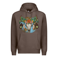 Coffee floral feather bull skull Premium Hoodie - JahusDesignShop