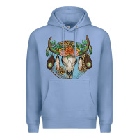 Colony Blue floral feather bull skull Premium Hoodie - JahusDesignShop