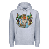 Heather Grey floral feather bull skull Premium Hoodie - JahusDesignShop