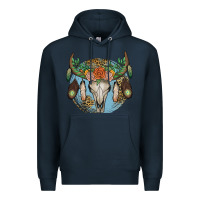 Navy floral feather bull skull Premium Hoodie - JahusDesignShop