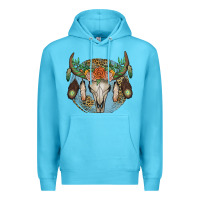 Ocean Blue floral feather bull skull Premium Hoodie - JahusDesignShop