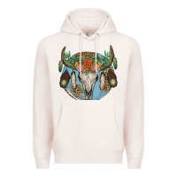 Pale Pink floral feather bull skull Premium Hoodie - JahusDesignShop