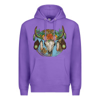 Purple floral feather bull skull Premium Hoodie - JahusDesignShop