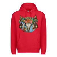 Red floral feather bull skull Premium Hoodie - JahusDesignShop