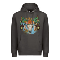 Smoke floral feather bull skull Premium Hoodie - JahusDesignShop