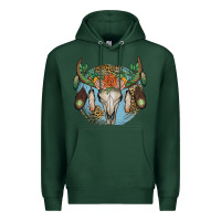 Sports Green floral feather bull skull Premium Hoodie - JahusDesignShop