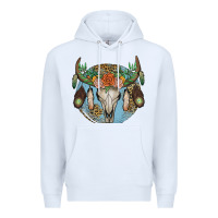 White floral feather bull skull Premium Hoodie - JahusDesignShop