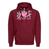 Burgundy peace love cure breast cancer Zipper Hoodie - CowGirlArtShop
