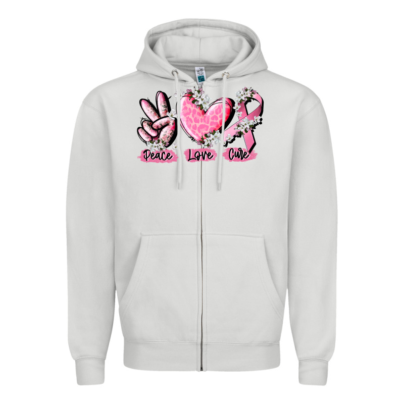 Peace Love Cure Breast Cancer Zipper Hoodie by CowGirlArtShop | Teevron
